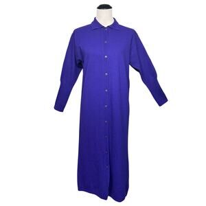 Vtg 80s Benetton Lambswool Purple Maxi Button Up Cardigan Dress Italy 44 US 12
